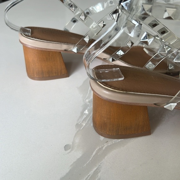 CloudAir Silver Studded Clear Strappy Block Heel Comfort Sandal Womens Sz 7.5 - Picture 11 of 14